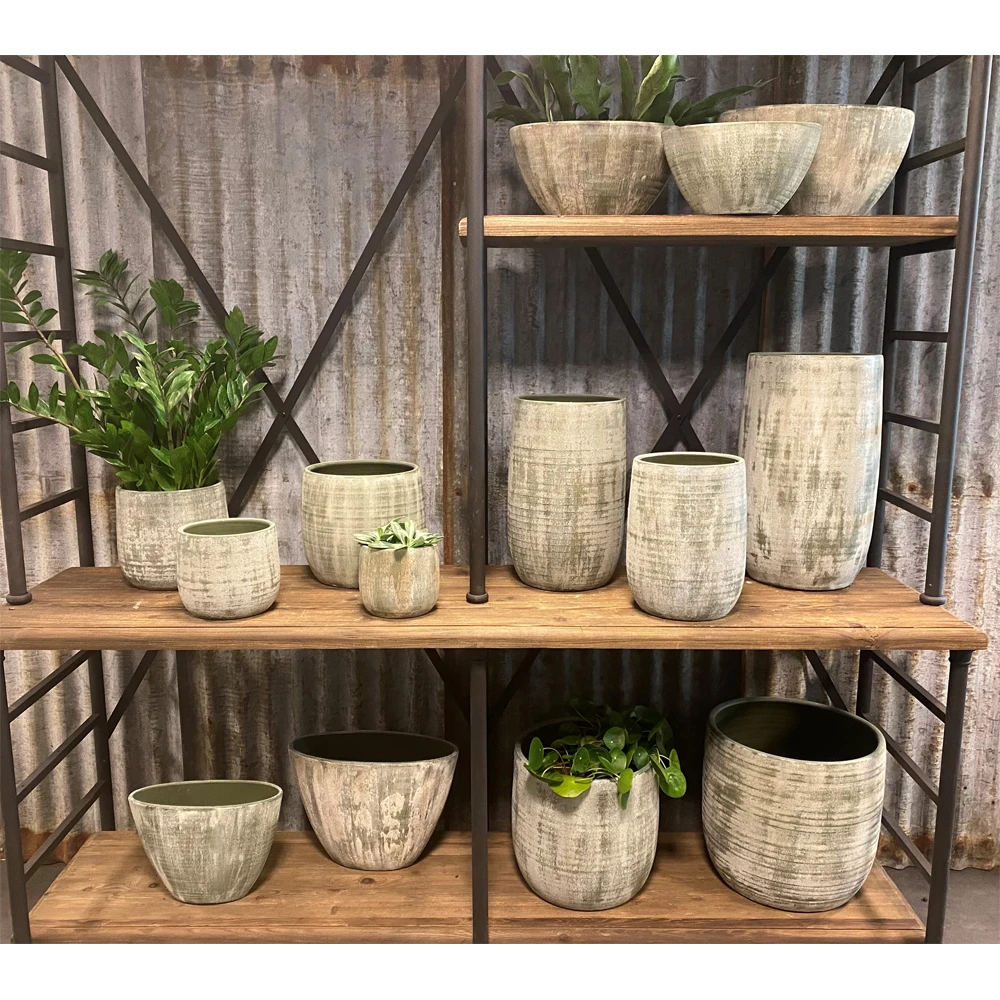 Bloempot Miami Ovaal - L41 X D19 X H22cm - Groen Cement 4 Bloempot Miami Ovaal - L41 X D19 X H22cm - Groen Cement - Afbeelding 2