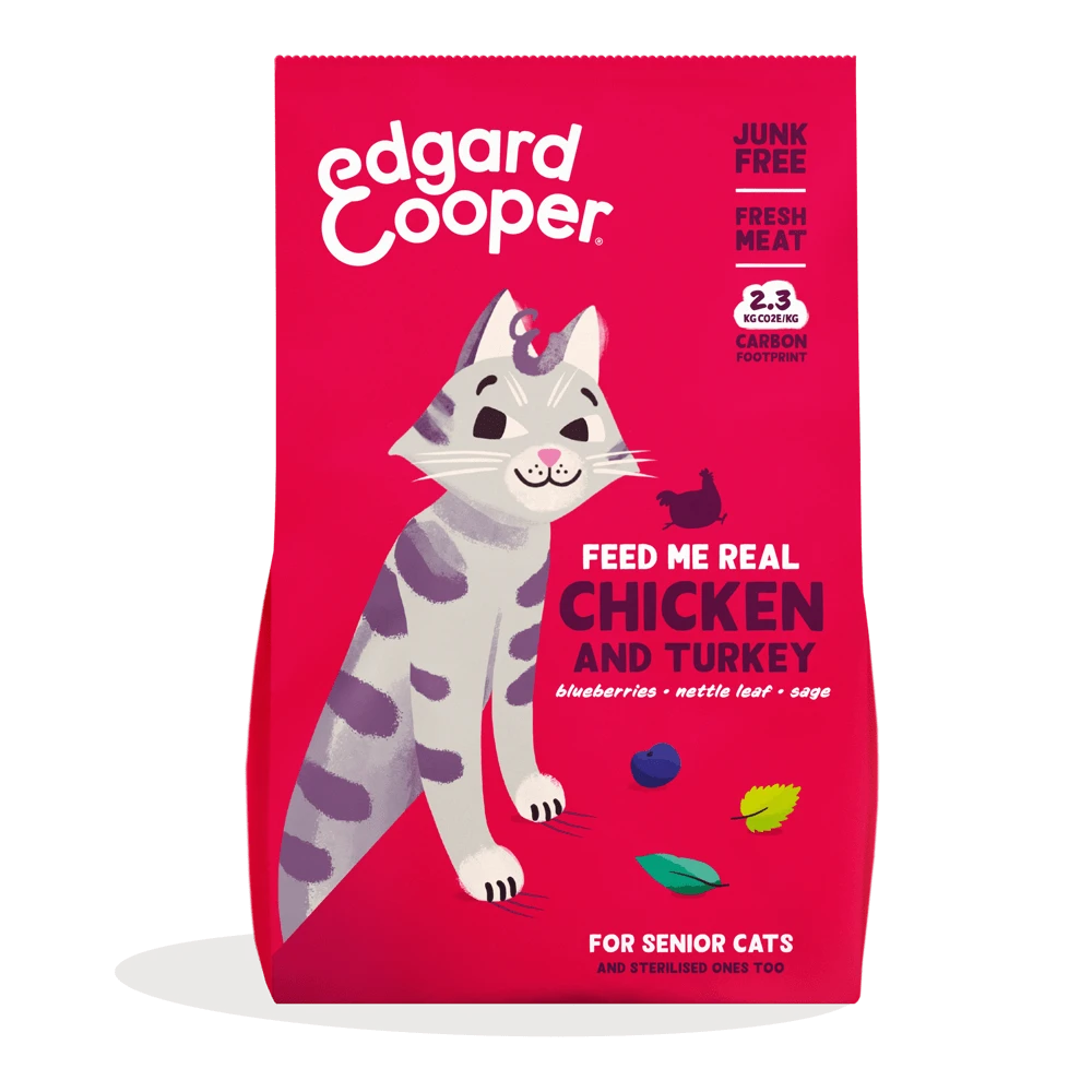 Edgard & Cooper Hypoallergene Graanvrije Brokjes Met Verse Kalkoen & Kip - Voor Senior Katten - 4kg