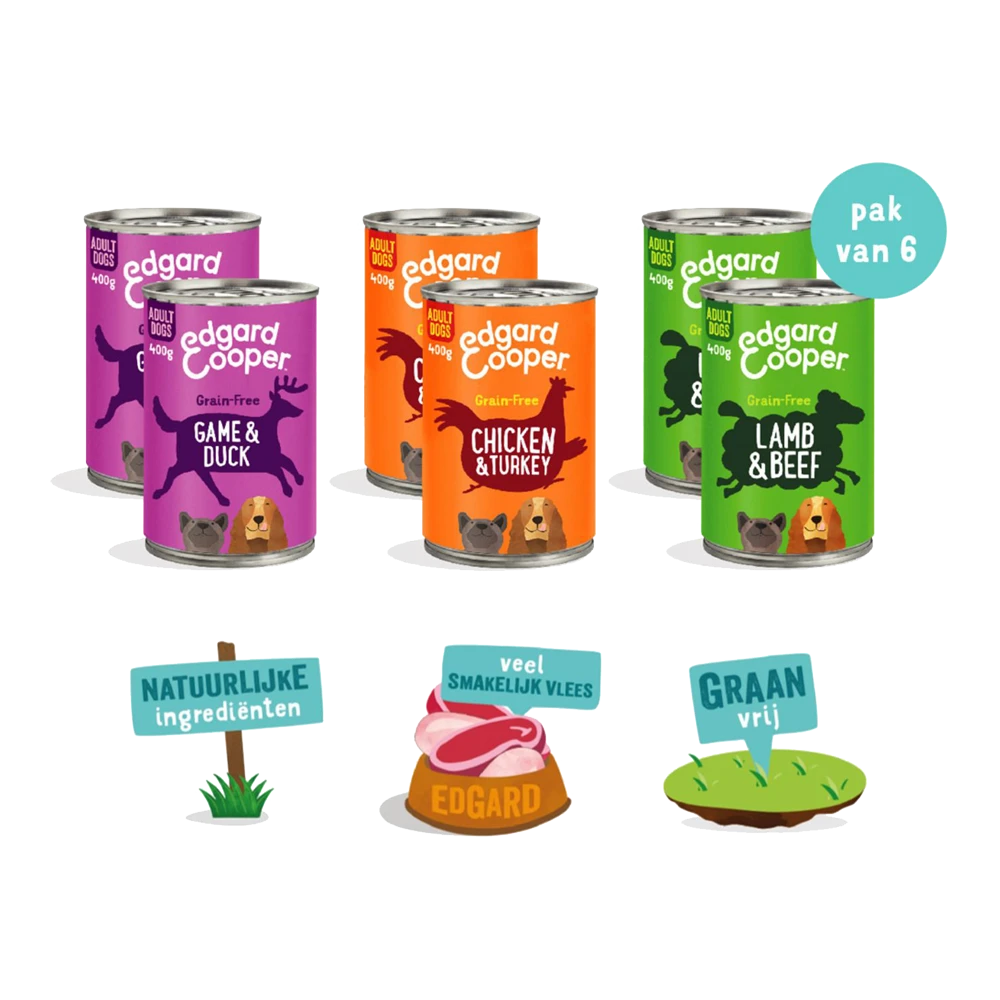 Edgard & Cooper - Multipack Kip, Wild, Lam - Volwassen - Hondenvoer - 6x400g - Afbeelding 2
