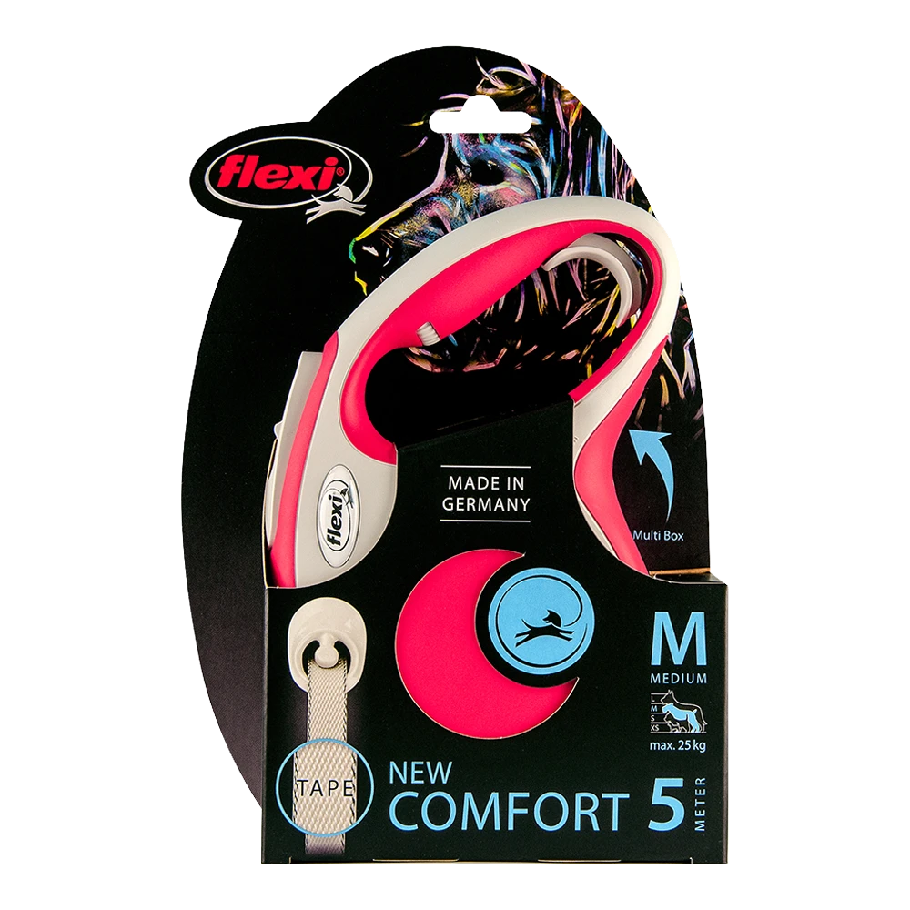 Flexi Rollijn New Comfort Rood - Tape 5m - M 25KG - Hondenriem 4 Flexi Rollijn New Comfort Rood - Tape 5m - M 25KG - Hondenriem - Afbeelding 2