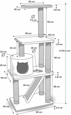 Flamingo Scratching Tree Forza - Black - 60x40x151,5cm -Flamingo Verkoop scratching tree forza black 60x40x151 5cm flamingo 2