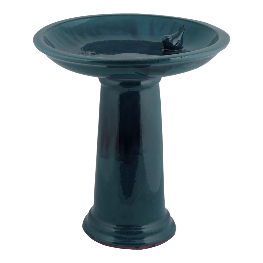 Vogelbad Op Voet Keramiek Blauw