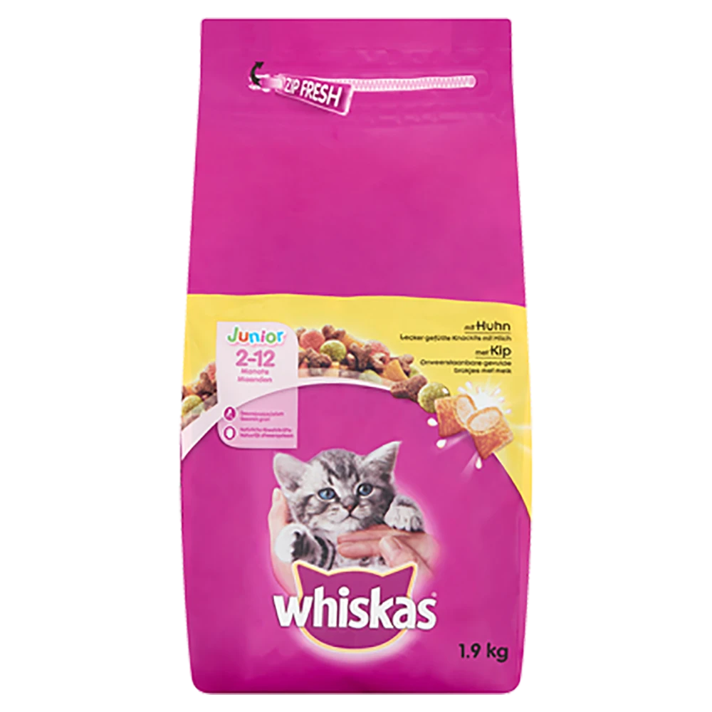 Whiskas Junior Droge Brokjes - Kip & Melk - Kittenvoer - 1,9kg
