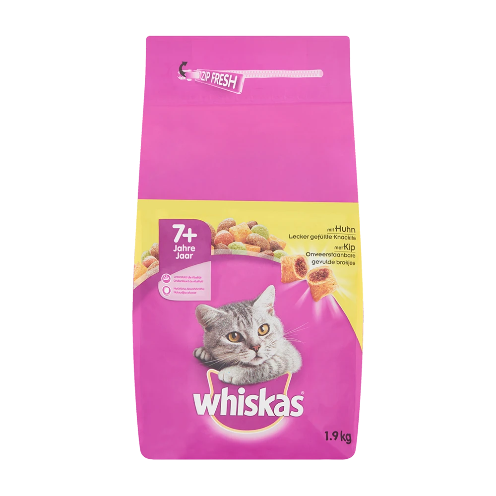 Whiskas 7+ Senior Droge Brokjes - Kip - Kattenvoer - 1,9kg