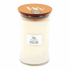 Woodwick White Tea & Jasmine Large Candle - Geurkaars