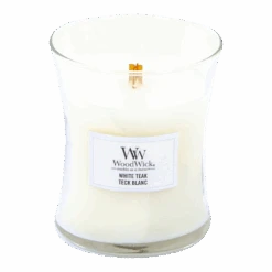 Woodwick White Teak Medium Candle - Geurkaars -Flamingo Verkoop woodwick white teak medium candle geurskaars 2 4
